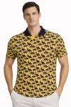 Erkek Pike Kumaş Polo Yaka Palmiye Desenli Tişört Kısa Kol Yazlık T-Shirt – Sarı