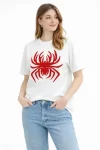 Örümcek Baskılı Tişört Kısa Kollu Bisiklet Yaka T-Shirt – Beyaz
