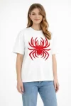 Örümcek Baskılı Tişört Kısa Kollu Bisiklet Yaka T-Shirt – Beyaz
