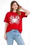 Örümcek Baskılı Tişört Kısa Kollu Bisiklet Yaka T-Shirt – Kırmızı