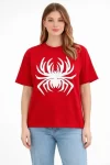 Örümcek Baskılı Tişört Kısa Kollu Bisiklet Yaka T-Shirt – Kırmızı