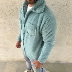 Erkek Pelüş Polar Hırka Gömlek Yakalı İlik Düğmeli Göğüs Cepli Yumuşak – Bebe Mavisi