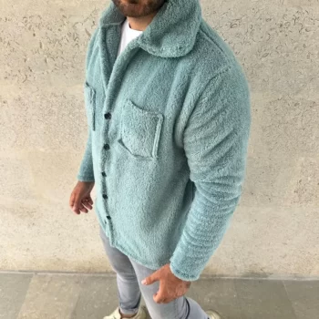 Erkek Pelüş Polar Hırka Gömlek Yakalı İlik Düğmeli Göğüs Cepli Yumuşak - Bebe Mavisi