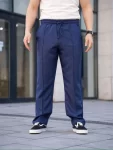 Erkek Keten Cepli Çıma Dikişli Jogger Buggy Pantalon Rahat Kalıp – Lacivert