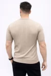 Erkek Kısa Kol Fitilli Triko T-Shirt Yazlık Hakim Yaka Tişört – Bej