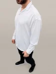 Erkek Aerobin Kumaş Oversize 4 Mevsim Uzun Kollu Rahat Kalıp Gömlek – Beyaz