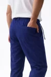 Erkek Keten Cepli Pantolon Lastikli Bel Bağcıklı Önden Fermuarlı – İndigo