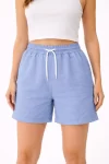 Keten Kumaş Cepli Rahat Kesim Bel Lastikli Şort – Mavi