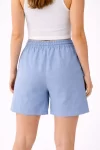 Keten Kumaş Cepli Rahat Kesim Bel Lastikli Şort – Mavi