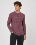 Erkek Dokulu Çizgili Uzun Kollu Tişört Oval Kesim – Bordo