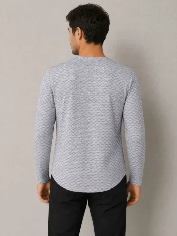 ErkekLikralı Dokulu Uzun Kollu Tişört Oval Kesim - Gri