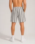 Erkek Çizgili Yazlık Şort Dokuma Kumaş Lastikli Bel Cepli Rahat Kesim – Ekru