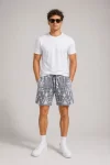 Erkek Desenli Dokuma Yazlık Şort Lastikli Bel Bağcıklı Rahat Kesim – Gri