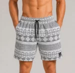 Erkek Dokuma Etnik Desenli Şort Lastikli Bel Bağcıklı Cepli Yazlık Rahat – Gri