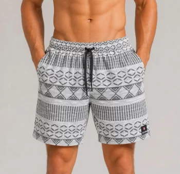 Erkek Dokuma Etnik Desenli Şort Lastikli Bel Bağcıklı Cepli Yazlık Rahat - Gri