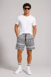 Erkek Dokuma Etnik Desenli Şort Lastikli Bel Bağcıklı Cepli Yazlık Rahat – Gri