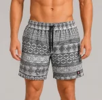 Erkek Dokuma Etnik Desenli Şort Lastikli Bel Bağcıklı Cepli Yazlık Rahat – Gri