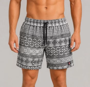 Erkek Dokuma Etnik Desenli Şort Lastikli Bel Bağcıklı Cepli Yazlık Rahat - Gri