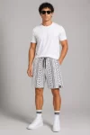 Erkek Etnik Desenli Dokuma Şort Lastikli Bağcıklı Bel Cepli Yazlık Rahat – Gri