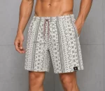 Erkek Dokuma Şort Etnik Desenli Lastikli Bağcıklı Bel Cepli Yazlık Rahat - Bej