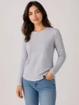 Likralı Dokulu Uzun Kollu Tişört Oval Kesim Rahat Kalıp Bluz – Gri
