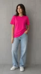Basic Pamuklu Tişört Bisiklet Yaka Düz Renk Relaxed Fit T-Shirt – Fuşya