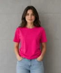 Basic Pamuklu Tişört Bisiklet Yaka Düz Renk Relaxed Fit T-Shirt – Fuşya