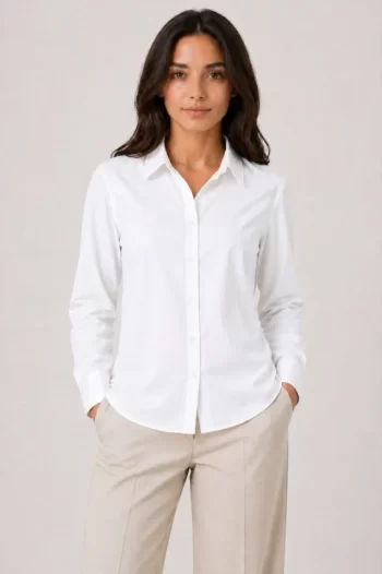 Uzun Kol Gömlek Düğmeli Klasik Yaka Günlük Ve Ofis Şıklığına Uygun - Beyaz