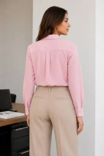 Uzun Kol Gömlek Düğmeli Klasik Yaka Günlük Ve Ofis Şıklığına Uygun - Toz Pembe