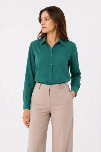 Uzun Kol Gömlek Düğmeli Klasik Yaka Günlük Ve Ofis Şıklığına Uygun - Çimen Yeşili