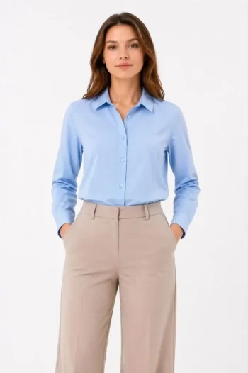 Uzun Kol Gömlek Düğmeli Klasik Yaka Günlük Ve Ofis Şıklığına Uygun - Açık Mavi