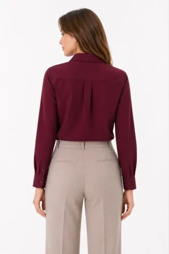 Uzun Kol Gömlek Düğmeli Klasik Yaka Günlük Ve Ofis Şıklığına Uygun - Bordo