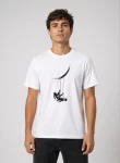 Erkek Astronot Ay Temalı Tişört Kısa Kol Yazlık Bisiklet Yaka T-Shirt – Beyaz