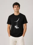Erkek Astronot Ay Temalı Tişört Kısa Kol Yazlık Bisiklet Yaka T-Shirt – Siyah