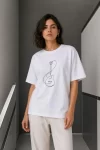 Minimal Gitar Baskılı Tişört T-Shirt Yazlık Kısa Kol Bisiklet Yaka T-Shirt – Beyaz