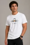 Erkek Müzik Temalı Baskılı Tişört Bisiklet Yaka Kısa Kol T-Shirt – Beyaz