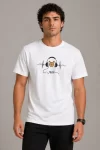 Erkek Müzik Temalı Baskılı Tişört Bisiklet Yaka Kısa Kol T-Shirt - Beyaz