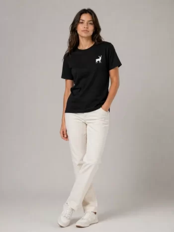 Minimal Geyik Logolu Tişört Bisiklet Yaka Kısa Kol Yazlık T-Shirt - Siyah