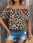 Kadın Madonna Yaka Fırfırlı Leopar Desenli Mikro Kumaş Bluz