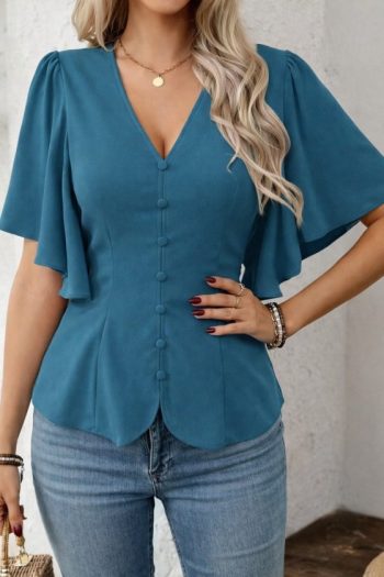 Kadın Kısa Kollu önden Düğmeli Ithal Krep Bluz