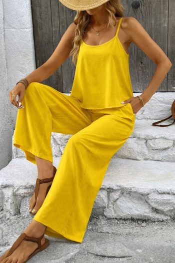 Kadın Ip Askılı Yuvarlak Yakalı Aerobin Kısa Bluz Ve Pantolon Ikili Takım