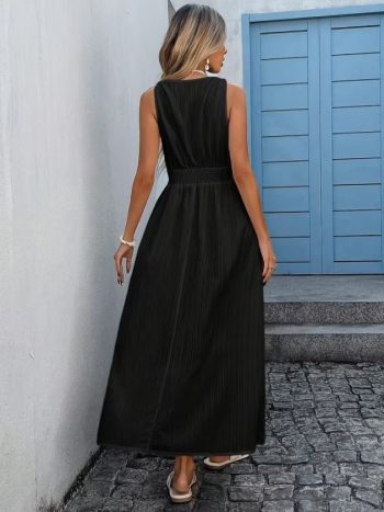 Kadın Askılı Kruvaze Yakalı Belden Dantelli Uzun Bürümcük Elbise