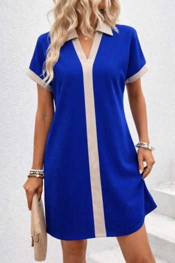 Kadın Kısa Kollu V Yakalı Onden şerit Detaylı Yakalı Kısa Janjan Krep Elbise