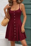 Kadın Ip Askılı önden Düğmeli Bağcıklı Kısa Elbise