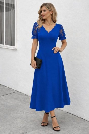 Kadın Kısa Kollu V Yakalı Uzun Janjan Elbise