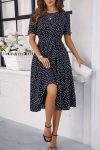 Kadın Kısa Kollu Bisiklet Yakalı Puantiyeli Kısa Süprem Elbise