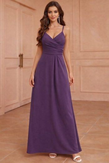 Kadın Ip Askılı Kruvaze Yakalı Yırtmaçlı Uzun Ithal Krep Elbise