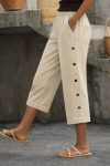 Kadın Yüksel Bel Lastikli Yandan Dügme Detaylı Midi Pantolon