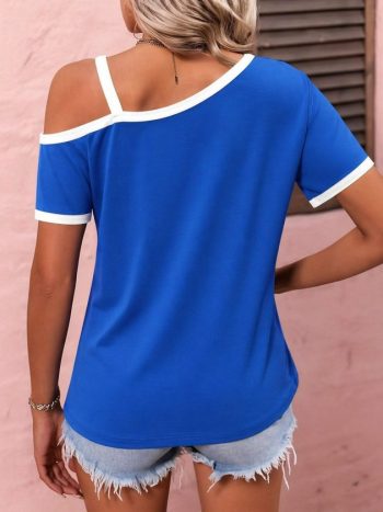 Kadın Kısa Kollu Tek Omuzu Açık Askı Toka Detaylı Viskon Bluz