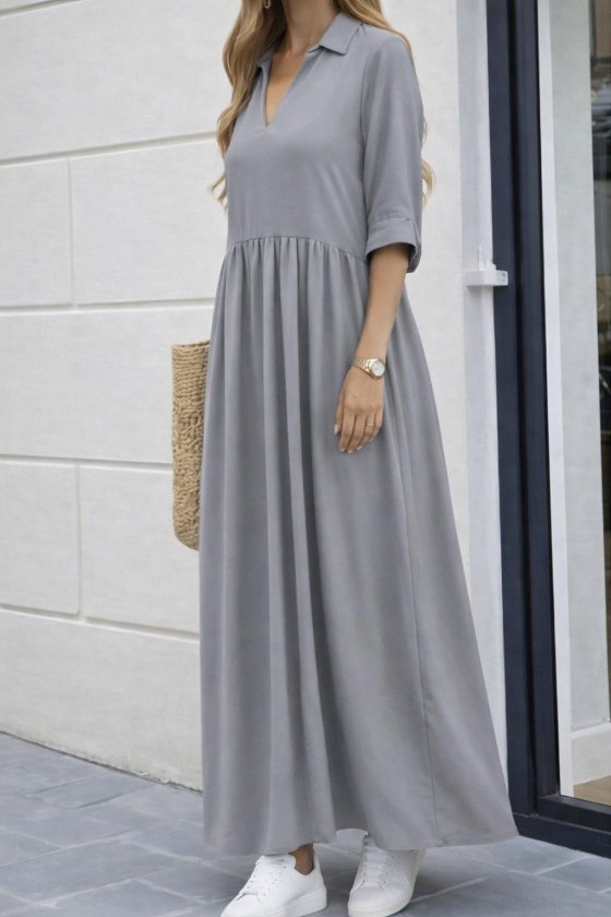 Kadın Truvakar Kollu V Yakalı Yırtmaçlı Uzun Aerobin Elbise Kadın Truvakar Kollu V Yakalı Yırtmaçlı Uzun Aerobin Elbise